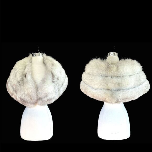 ♥️ White Norwegian FOX Fur Stole Bridal Shawl Cape, Winter Wedding Caplet Gatsby - Picture 15 of 16
